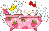 hello kitty taking a bubble bath
