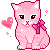 pink cat with a floating heart
