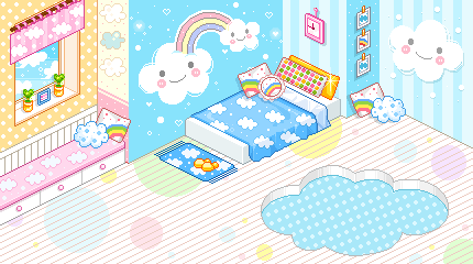 a cozy bedroom with rainbow decor