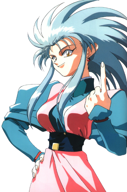 Ryoko stands confidently and points her finger up